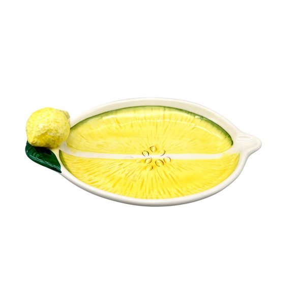 Vintage Ceramic Lemon-Shaped Soap Trinket Dish Made In Italy 7" x 4" - Picture 2 of 9